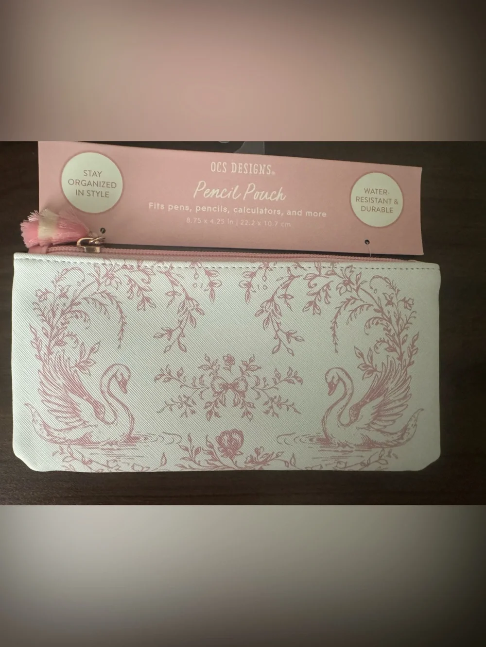 Floral Swan Pencil Pouch in Blush Pink and Cream